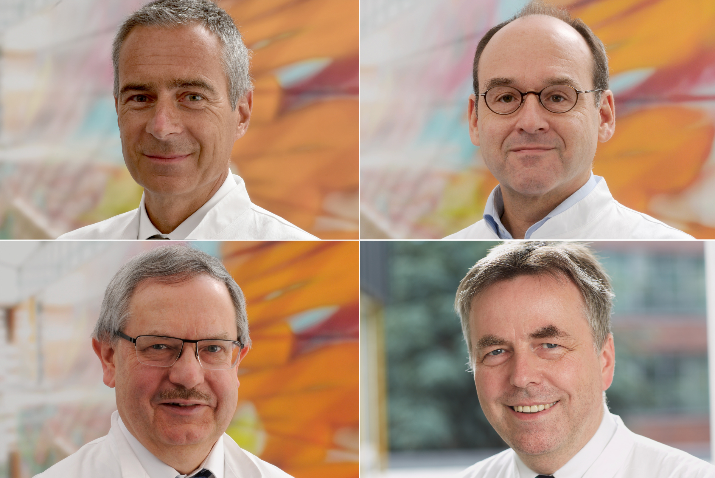 Bild: Prof. Dr. Marcus Lehhnhardt (l. o.), Prof. Dr. Thomas A. Schildhauer (r. o.), Prof. Dr. Martin Tegenthoff (l. u.), Prof. Dr. Andreas Mügge (r. u.) - Bildnachweis: BG Universitätsklinikum Bergmannsheil